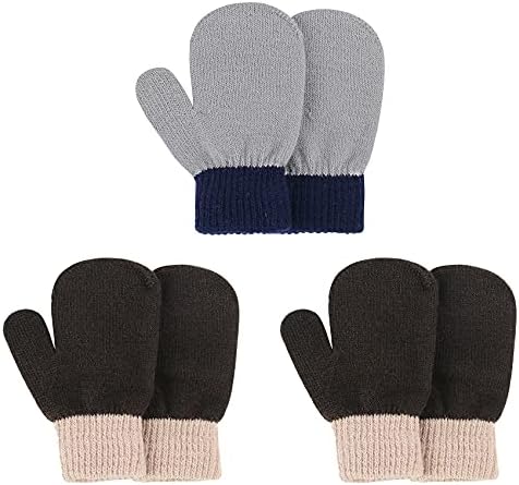 Durio Kids rukavice za dječake i djevojčice Pletene rukavice za djecu za zimu z siva i smeđa i smeđa 1-3t