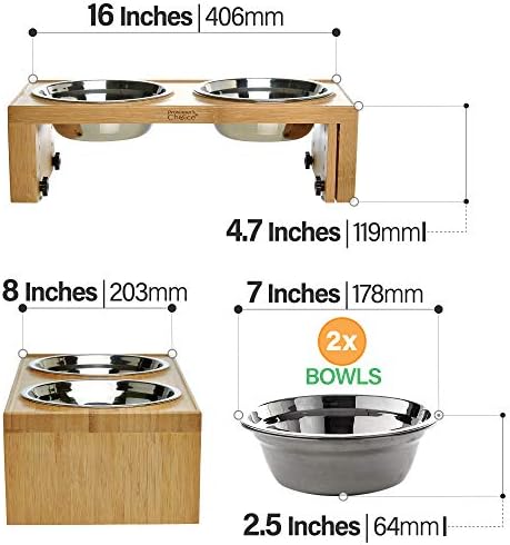 Prosumerov izbor bambusova Podesiva visina posude i stalak za pse i mačke-visok 4,7 do 7,7 inča | Dizajn