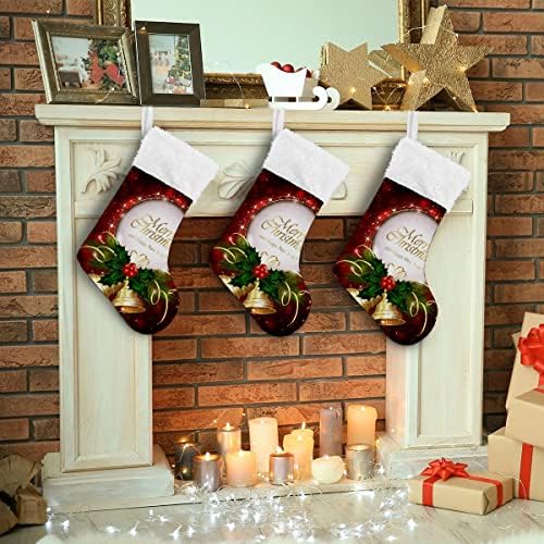 Božićne čarape veseli božićne zvonike Holly Bobice Bijela plišana manžetna Mercerizirana obiteljski