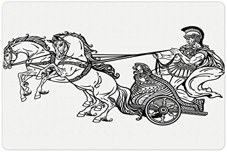 Ambesonne Retro prostirka za kućne ljubimce za hranu i vodu, rimski ratnik u kočiji koju vuku 2 konja