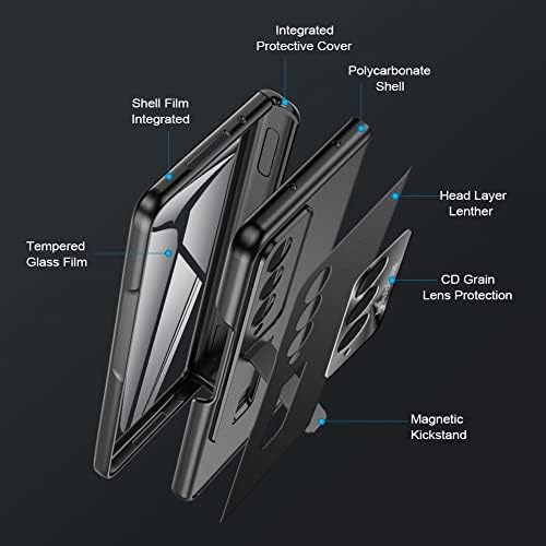 LEIAU za Samsung Fold 4 Case: full Cover Zaštita šarki tanka futrola sa zaštitom ekrana & koža na leđima & amp; Magnetic Kickstand-zaštitna futrola za telefon otporna na udarce za Galaxy Z Fold 4 5G
