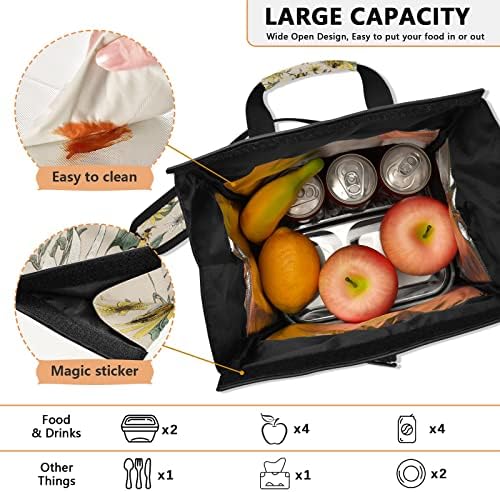 ALAZA torba za ručak za žene izolovana, pčelinja i bijela Daisy kutija za ručak za višekratnu upotrebu sa naramenicom