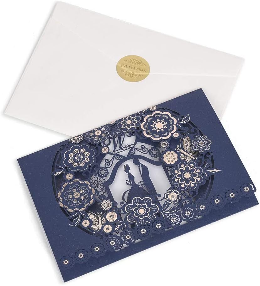 Jofanza 5x7,2 inčni 50pcs Personalizirani mornarički plavi pozivnici za vjenčanje sa kovertama Laserski rez cvjetni