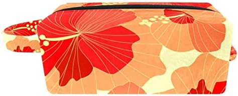 Mala šminkarska torba, patentno torbica Travel Cosmetic organizator za žene i djevojke, Crveni hibiskusni cvijet havaii vintage