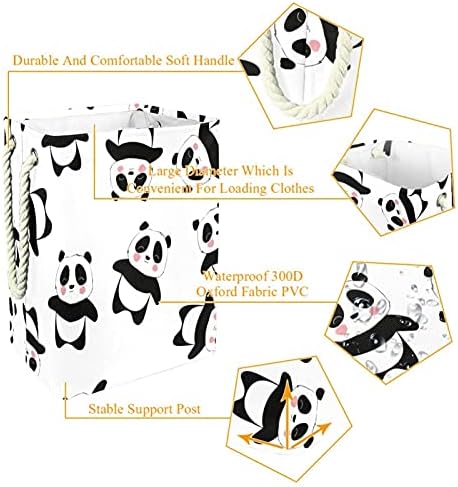 Korpa za veš sa ručkom za konopac, Baby Panda kineske životinje crno bele Igračke i organizacija odeće sklopiva