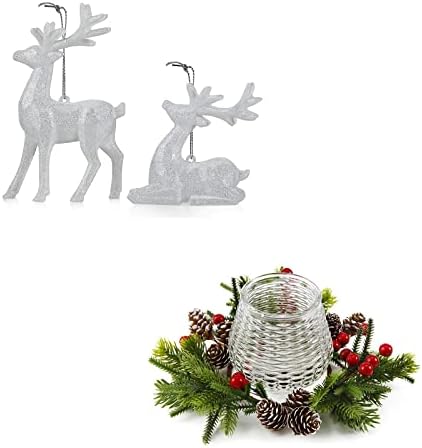 Ukrasni ukrasi za sobove 4 pakovanja i Božićni prsten sa Svijećnjacima sa vještačkim snježnim Šišarkama bobičasto voće za Božićnu dekoraciju