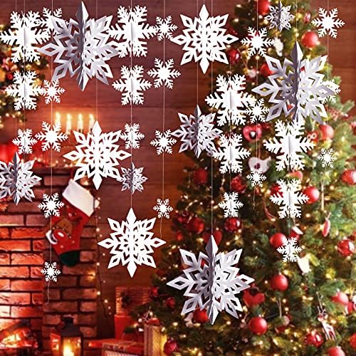 OLIKER 36PCS 3d Božić Hanging Snowflake dekoracije za Novu godinu potrepštine Snow Flakes Party