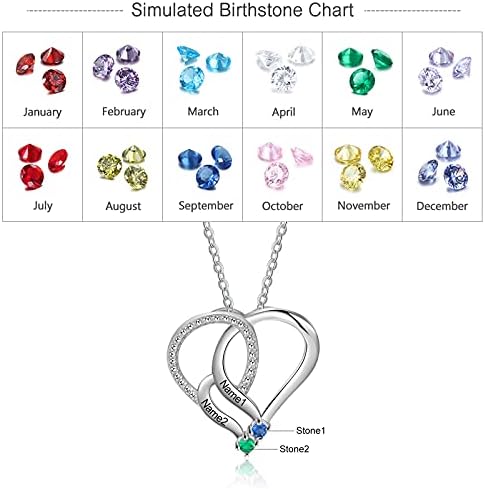 Jeweidea personalizirana ogrlica od srca sa 2-6 simuliranih kamena rođenja prilagođeno ime majka kćer lanac
