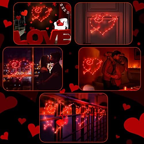 Valentine prozor osvijetljeno crveno srce sa strelicom, 16 inča 50 LED gvozdeni okvir viseća lampa,