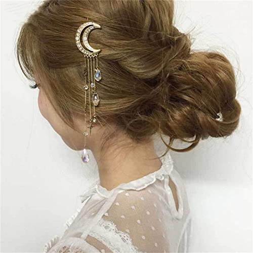 Zhenlik isječci za kosu za žene Moon Moon rhinestone perle Danle Hairpin 1pc Crystal Tassel Clip