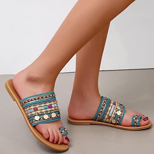 Ljetne papuče za žene vintage etničke stile metalni ukrasni šljokica s kliznim prstima dame udobne ravne dijapozitive