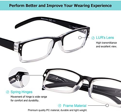 LUR 4 PACKS Klasične naočale za čitanje + 3 pakovanja pola obručnih stakla za čitanje metala