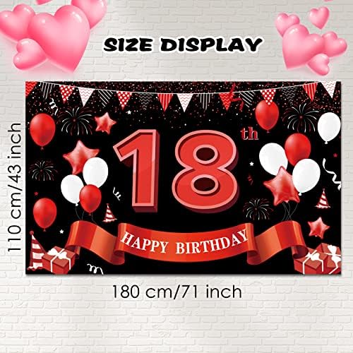 Happy 18th Birthday Yard Banner, Happy 18th Birthday Banner Decorations for Women / Men, Large 18th Birthday backdrops Decoration For Outdoor Indoor Black / Red