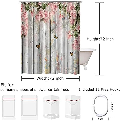 Verngo ružičasta ruža za tuširanje za tuširanje za kupatilo iluzija cvjetne leptir za zavjese za zavjese