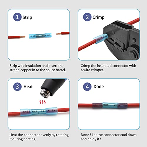 22-16 AWG toplotno skupljajući kundak konektori - 500kom crveni krimp vodootporni električni kabelski