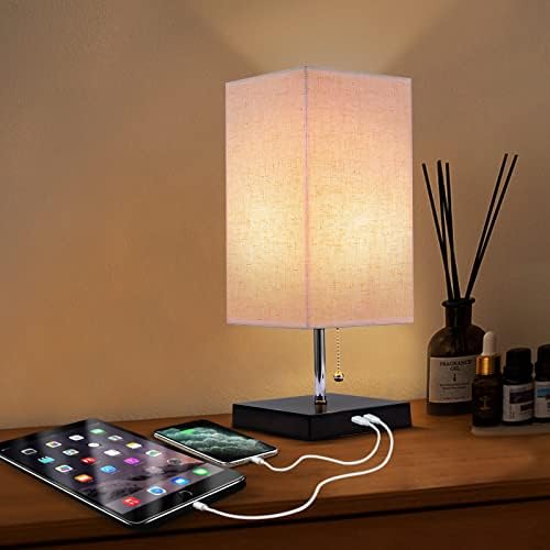 Moderna stolna lampa sa 2 USB priključka za punjenje, noćni ormarić noćna lampa sa Abažurom od bež