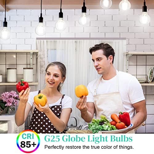 Phydge G25 globe sijalice 60 W ekvivalentne, 6w Vintage sijalice sa 5000k dnevnom bijelom, 600lm, prozirna sijalica