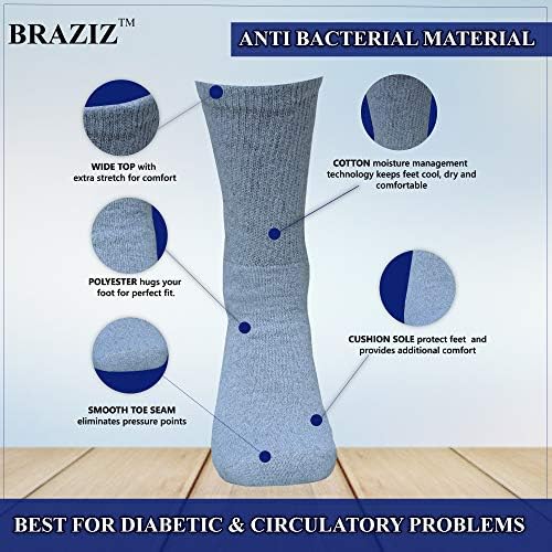 BRAZIZ DIABETIC SOCKS 12 pari Nevezaviljki jastuk Pamuk dijabetičara čarape za posade muške žene