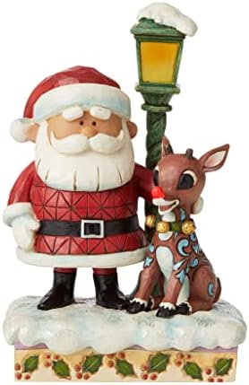 Enesco Rudolph The Red-nosene jelene tradicije Jim Shore Santa pored svjetiljke Post Lit Figurine,