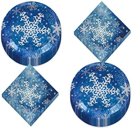 Zimske plave pahuljice papirnate desertne ploče i salvete za piće za Božić i smrznute zimske čudesne