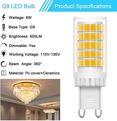 Lacnooe G9 LED sijalica sa mogućnošću zatamnjivanja, T4 G9 halogena sijalica 60 Watt ekvivalentna, 3000k