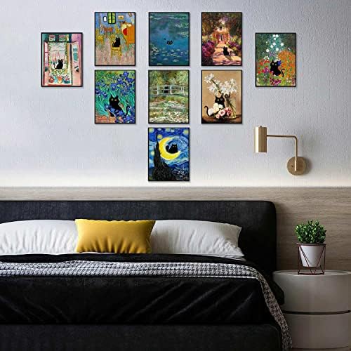 9 komada Matisseovih zanimljivih crnih mačjih postera zidna Umjetnost Print Monet eklektična estetika Retro
