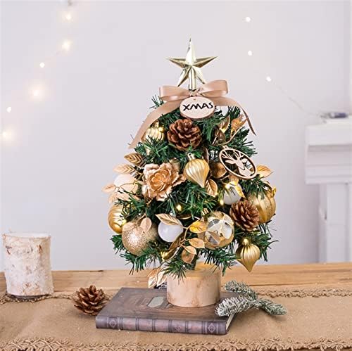 Aethegh Mini božićno drvce sa svjetlima i ukrasima, 18 inčnim stolnim božićnim drvvom, zlatnim božićnim