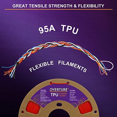 Overiranje TPU Filament 1,75 mm fleksibilni TPU roll, meki trošak 3D štampača, 1kg kalem, dimenzionalna