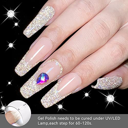 YTD Likomey Reflective Glitter Gel lak za nokte, 15ml Champagne Gold Flash Diamond Disco DJ Shimmer Gel za