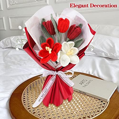 Dercuy komplet buketa za heklanje, buket tulipana za heklanje, ručno rađeno Heklano cvijeće, umjetne heklane biljke, dobro za poklone za godišnjicu braka za Dan zaljubljenih