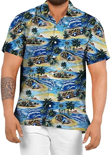 XXBR muške havajske majice, gradijentno dugme kratkih rukava dolje Vintage Lapel Top Ljeto Tropska