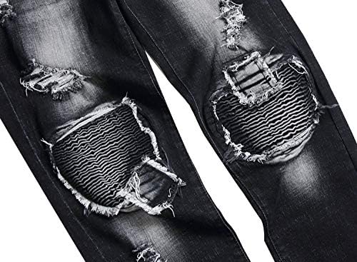 Nlsxmx muške uske bajkerske farmerke, poderane rastezljive rastezljive uništene ravne nogavice Moto