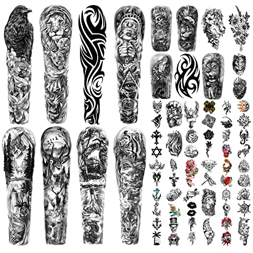 Metuu 46 listova Extra Velika puna ruka vodootporna realna privremena tetovaža za muškarce i žene, ELK