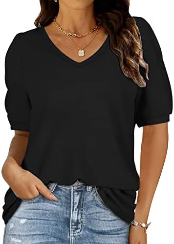Ženske Casual ljetne košulje čvrsti V vrat srednji rukav labav udoban Fit Tshirt udoban Tunic