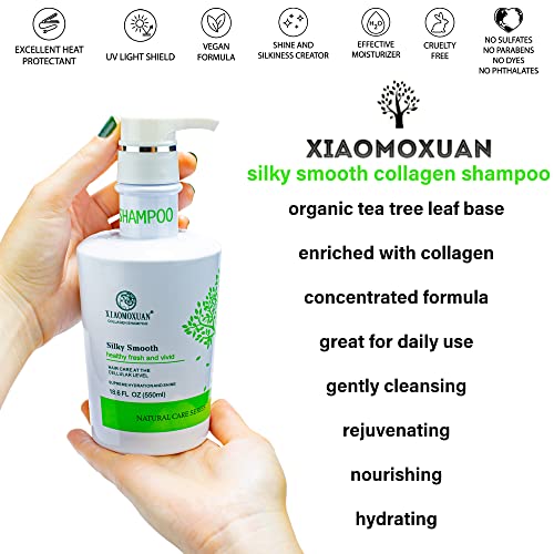 Xiamoxuan kolagen šampon za suhom tretmanu vlasišta + prirodno tijelo za pranje karoserije + čaj za kosu za kosu za suhu oštećenu kosu za samopoštovanje ljepote