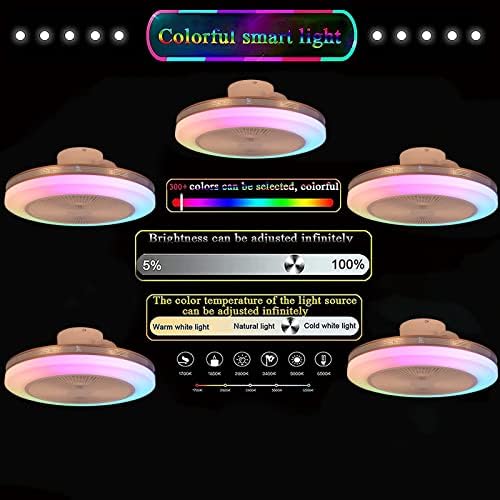 Neochy lusteljici, RGB obojeni ventilator za prikriveni strop sa LED lampicama Promjena tiho