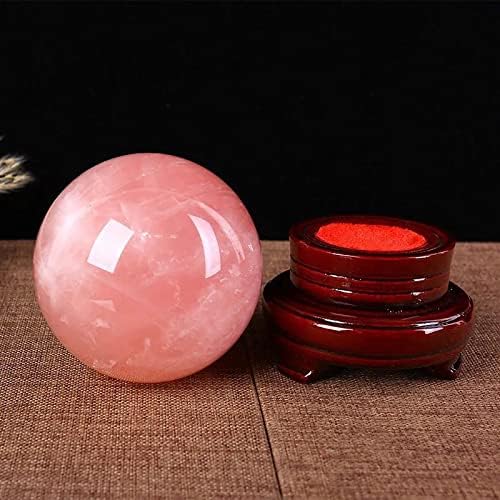 Kristalna sfera Rose Kvarc sa drvenom stanicom za kristalnu diminaciju, ukras, ozdravljenje, meditaciju,