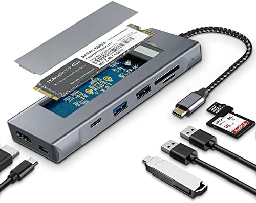 GKI 8-u-1 USB C Hub sa M. 2 NVMe/SATA SSD kućištem sa 1 * 4K HDMI, 1*USB C 3.1, USB 3.0,USB 2.0, utorima za SD/Micro