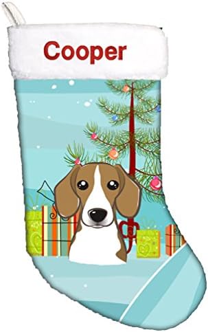 Caroline's bysures bb1611csemb božićno drvce i beagle personalizirano božićno čarapa, kamin Viseći čarape Božićna