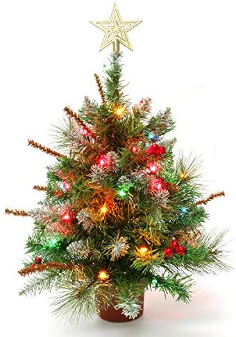 MINI MALI MALI TABLETOP Prelit Božićno drvce 22 inča ukrašeno ukrasima 35 Višebojna svjetla Umjetna zelena