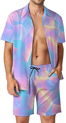 Retro 80-ih stil trokutasti pastelni muški od 2 komada plaže Havajski gumb niz majicu kratkih rukava