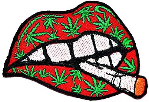 Jednom pušenje marihuane Listopove cool pušenje zakrpa crvene usne crtane naljepnice glačalo na zakrpama