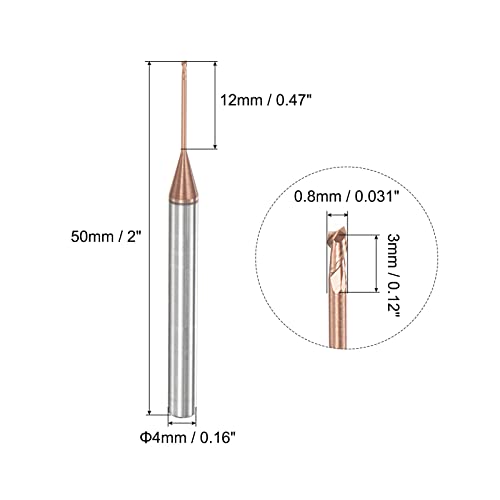 Uxcell Kvadratni krajnji mlin, 0,8 mm Dia Solid Carbide Altisin obloženi CNC usmjerivači 2 Flute spiralni