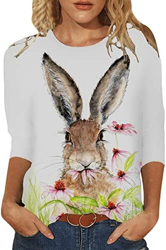 Košulje za žene Crewneck Cute Bunny Rabbit Graphic 3/4 rukava Tunika Ležerna za odmor Tee