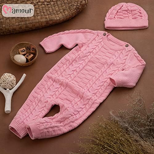 Mamour organskog pamučnog kabla, komadan džemper zacrvena s toplom kapom za dječake, djevojke, beba, novorođenčad,