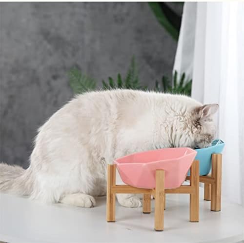 Wxbdd keramička uzdignuta posuda za mačke sa drvenim postoljem ne prosipajte hranu za kućne ljubimce