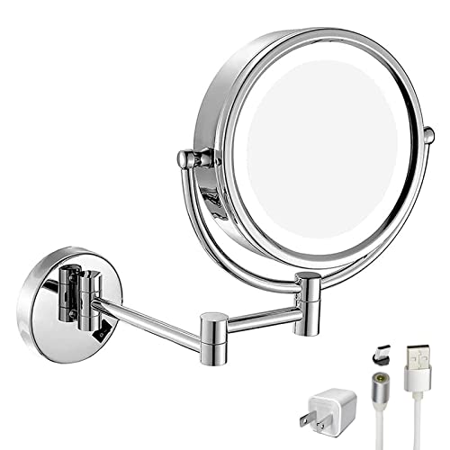 GURUN 8,5 inča bežično LED svjetlo za uvećanje ogledalo za šminkanje dvostrano toaletno ogledalo za kupatilo sa 10x uvećanjem USB punjivi M1809D