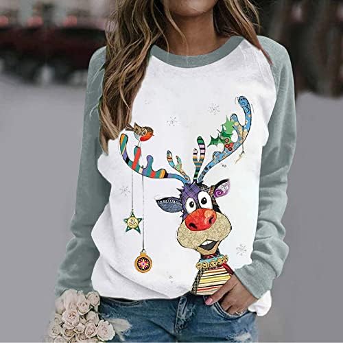 Blok u boji ružni božićni džemper za žene smiješne haljine za rezanje grafičkih dukseva Crewneck majice