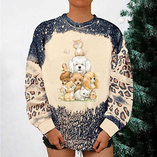 Slatki životinjski dugi rukav majice Ženski božićni leopard pulover vrhovi bluza Ležerne u trendu gornje odjeće