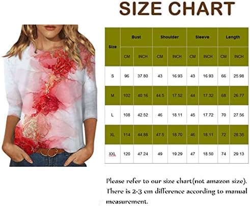 Ženske 3/4 Rukave Bluze Casual Majice Ljetne Cvjetne Štampane Košulje Okrugli Vrat Labavi Kroj